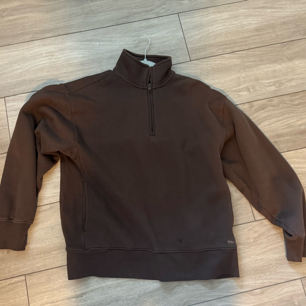 Aritzia quarter-zip collared fleece crewneck sweater in brown